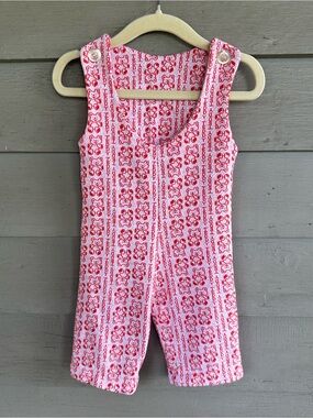 TEDDY 70s Novelty Bear Print Red Playsuit Onesie Size 0-3 Months